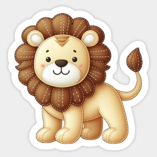 A cute lion in the style of a stitched toy Sticker